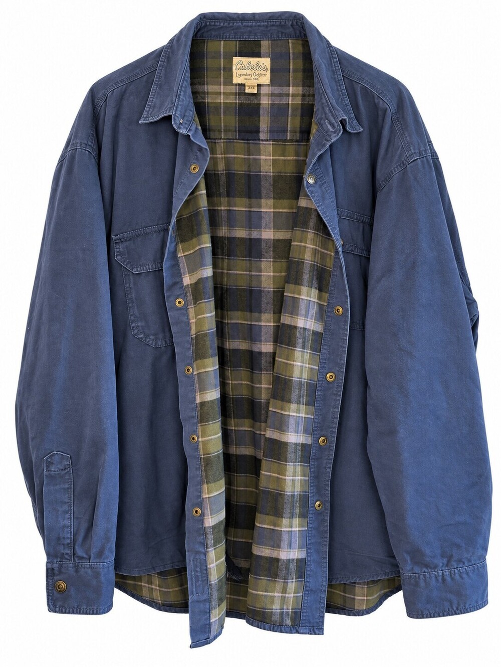 Cabela's Roughneck 3XL Flannel Lined Shirt Jacket Workwear Shacket Gorpcore Navy